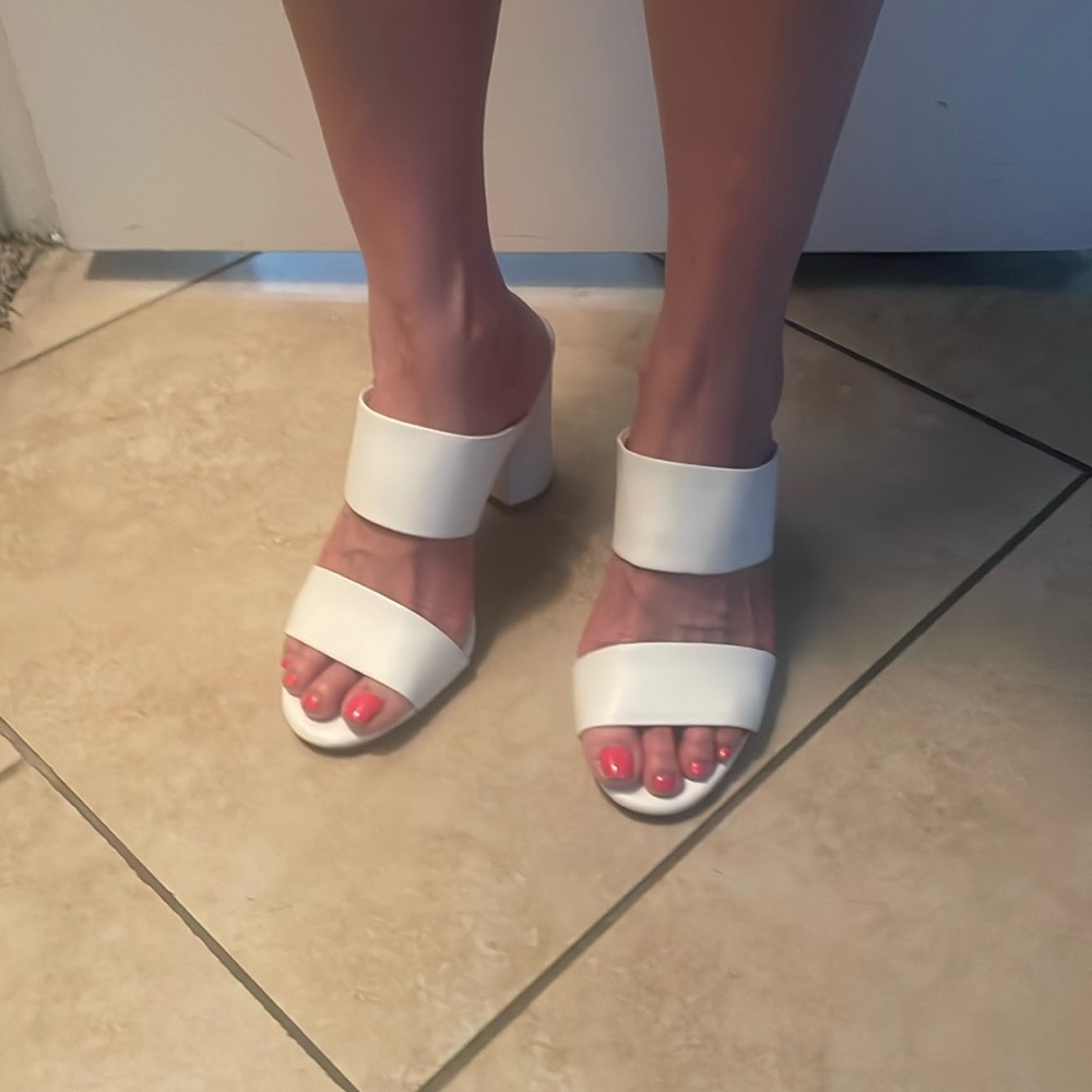 White leather heels